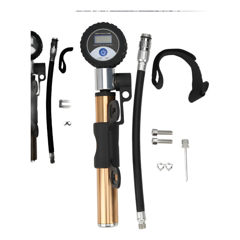 Bombín Inflador Manual Para Bicicleta Pantalla Digital Dorado