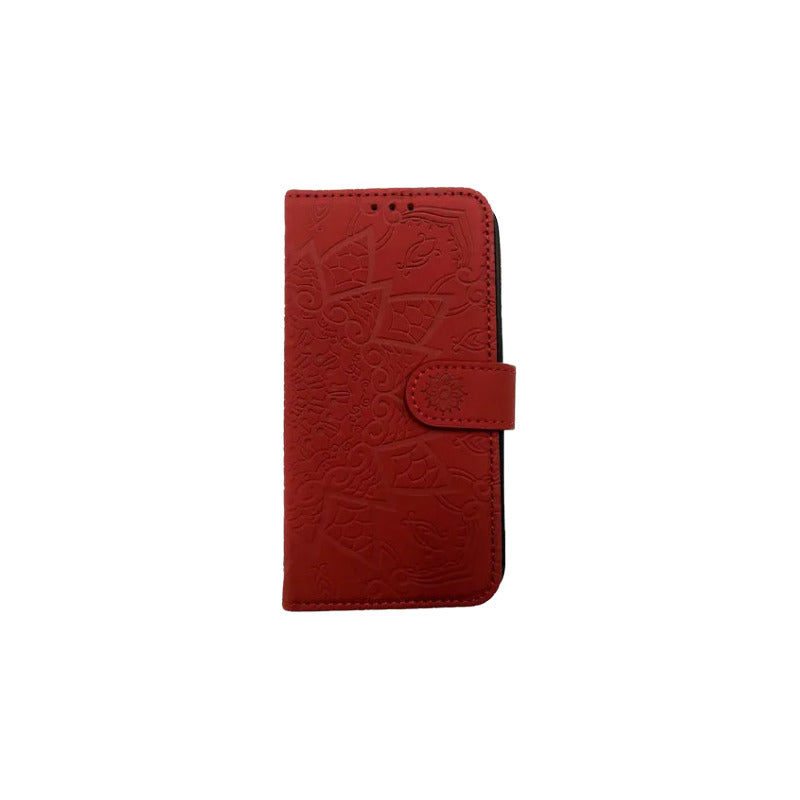 Para iPhone 14 / Pro Carcasa Cuero Mandala Rojo