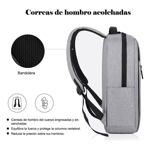 Mochila Antirrobo Impermeable Escolar Laptop 15.6 Carga Usb