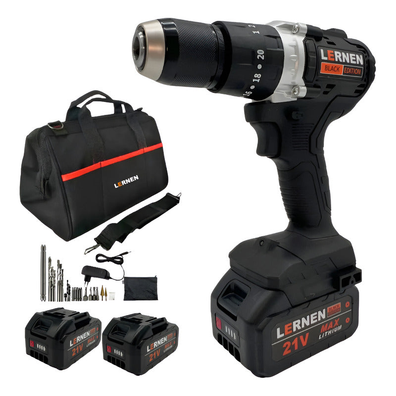 Taladro Percutor Brushless Lernen Black Edition + 2 Baterías Negro 50