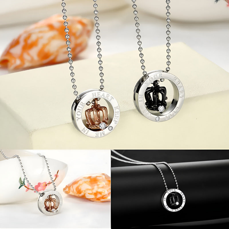 Collares Para Parejas Corona Rhinestone Amor Regalo 2 Piezas Plateado