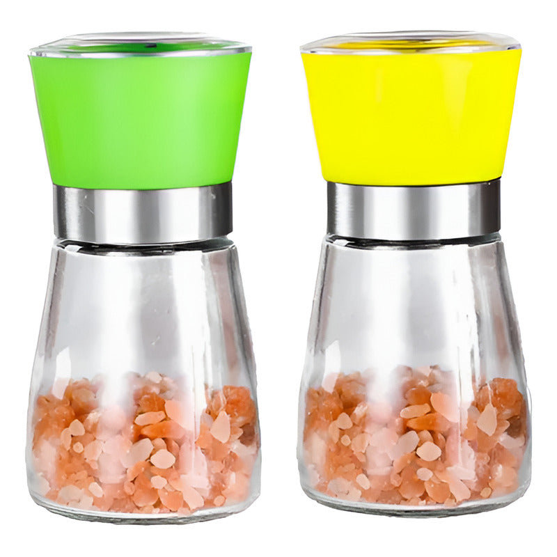 Salero Pimentero Molinillo De Vidrio Con Tapa 13,5cms Altura Verde Lima