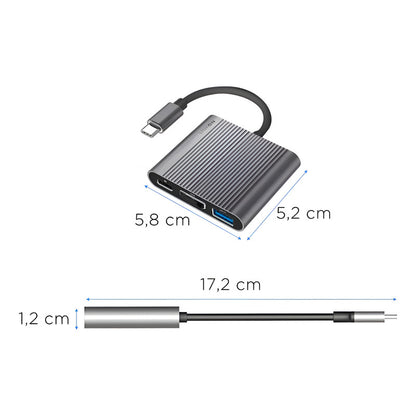 Hub Adaptador Usb Tipo C 3 En 1 Hdmi Mac Gris Oscuro