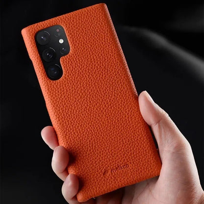 Funda De Cuero Vacuno Genuino Para Samsung Galaxy S23 Ultra Verde Musgo Lisa