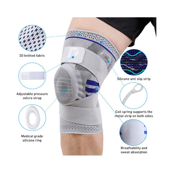 Rodillera Con Almohadillas Gel Compresion Para Rótula Diiko Gris M
