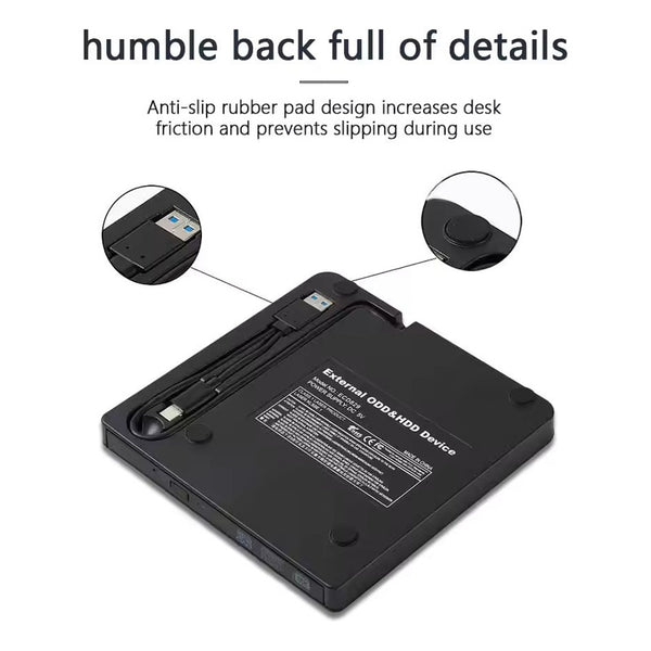 Carcasa Externa Para Unidad Dvd Tipo C Usb 3.0 Plug And Play Negro