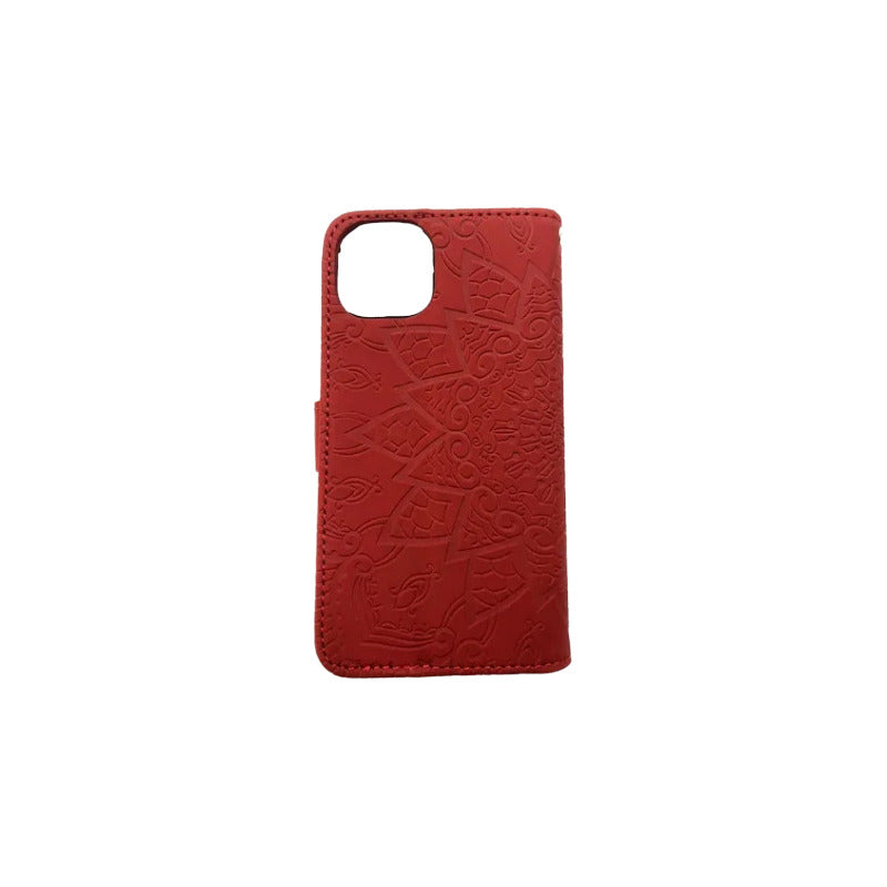 Para iPhone 14 / Pro Carcasa Cuero Mandala Rojo