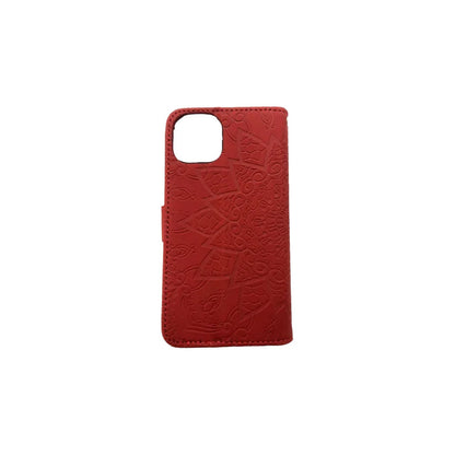 Para iPhone 14 / Pro Carcasa Cuero Mandala Rojo