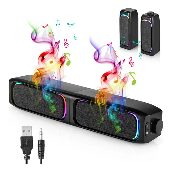Soundbar Parlante Gamer Pc Tv Rgb Inalámbricos Con Subwoofer Negro