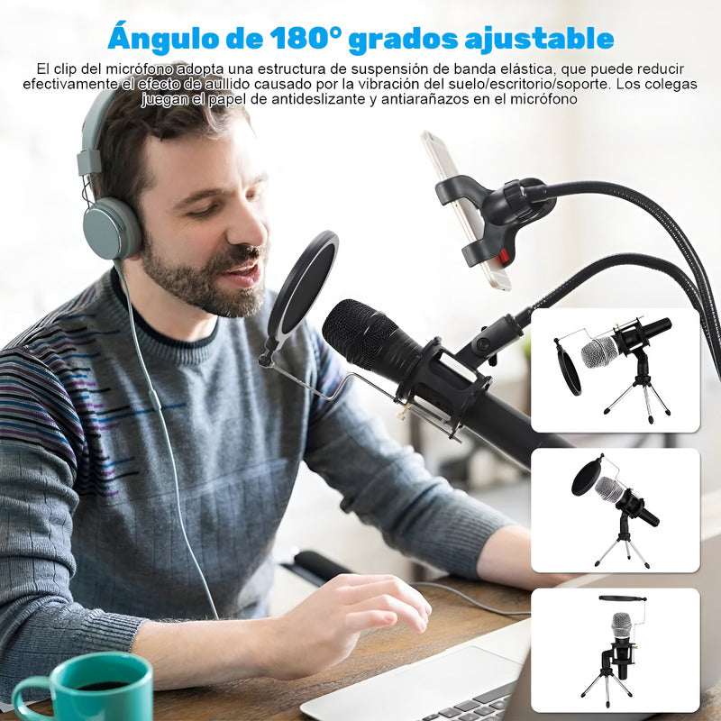 Flexible Soporte Pedestal Microfonos Celular Con Filtro Pop