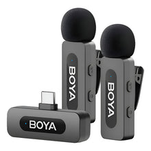 Cargar imagen en el visor de la galería, 2 Micrófonos Inalámbrico Solapa Lavalier Boya By-v20 | Usb C Negro
