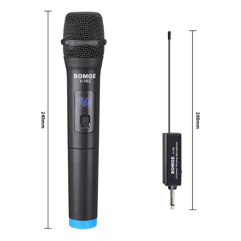 Bomge V102 Sistema De Micrófono Inalámbrico Con Receptor Vhf Negro