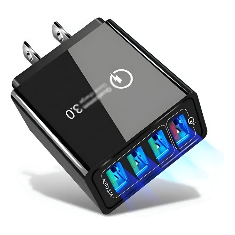 Cargador Carga Rapida Qc3.0 Turbo 4puertos Usb Enchufe 5-12v Negro