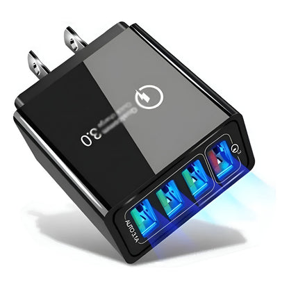 Cargador Carga Rapida Qc3.0 Turbo 4puertos Usb Enchufe 5-12v Negro