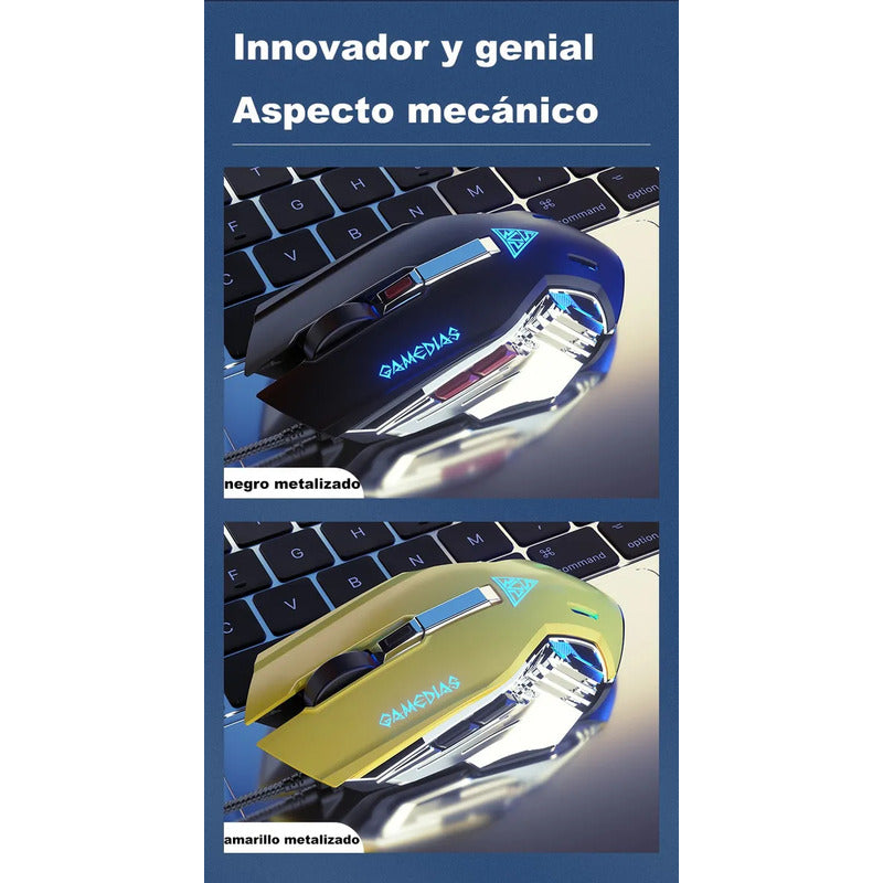 Mouse Gamer Rgb Maquinaria 7200dpi Amarillo Amarillo