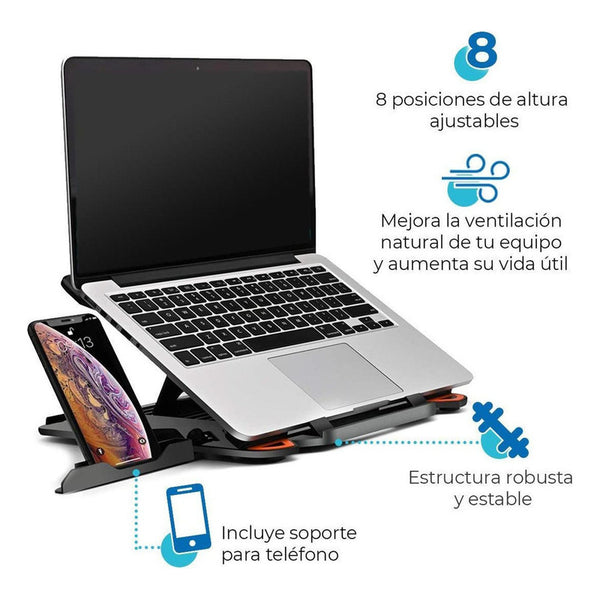 Soporte Base Notebook Y Celular Ajustable Hasta 17 Pulgadas Negro