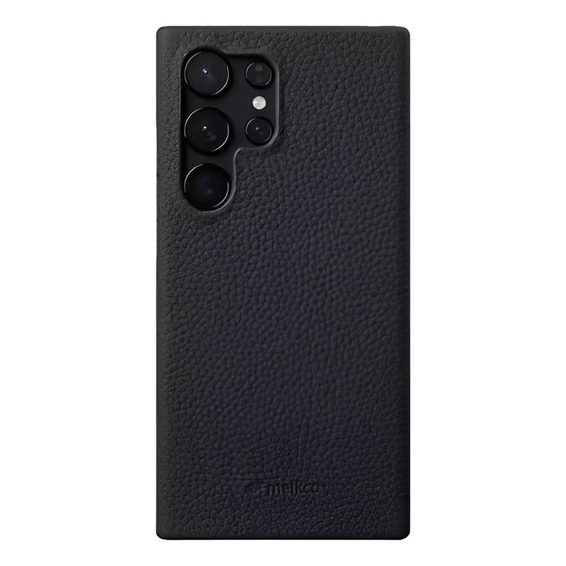 Funda De Cuero Vacuno Genuino Para Samsung Galaxy S23 Ultra Negro Lisa