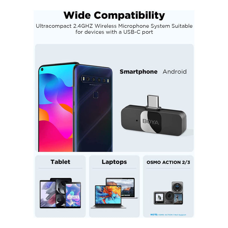 Micrófono Boya By-v20 Usb C Inalámbrico De 2,4 G Con Solapa Negra Y Color Tostado