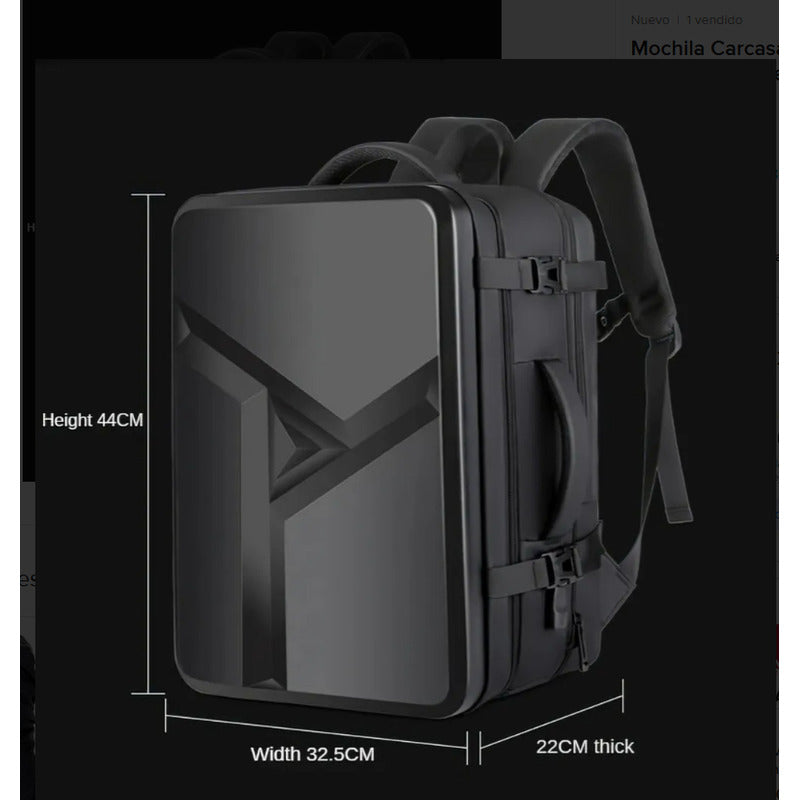 Mochila Carcasa Dura Gran Capacidad Impermeable Para Macbook Negro Negro
