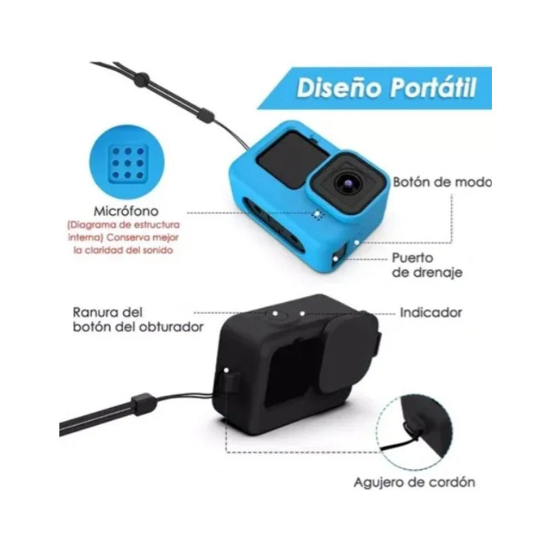 Funda De Silicona Para Gopro Hero 11/10/9 Negro Y Azul 2pcs Azul/negro