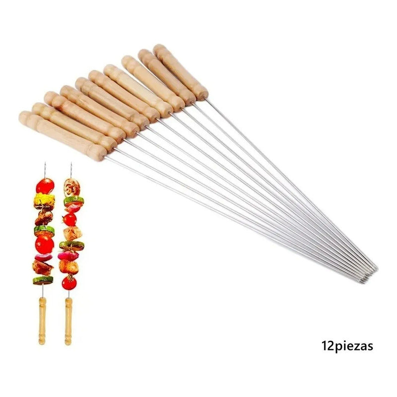 24 Brochetas Pinchos Anticucho Acero Barbacoa Parrilla Asado Marrón Claro Anticucho