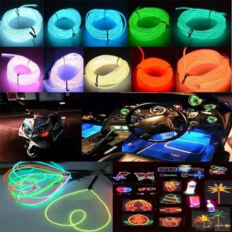 Hilo Tira Luz Neon Colores Led Conector Usb 12v Auto Moto 5m