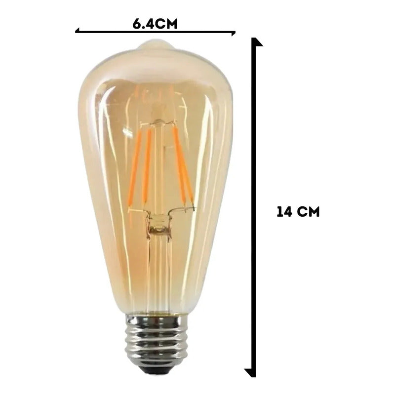 Pack De 6 Ampolletas Vintage Led Edison Filamento E27 6w Blanco Cálido