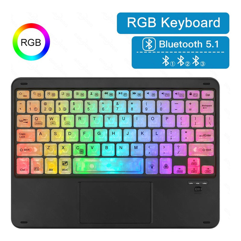 Teclado Retroiluminado Bluetooth Con Mouse Tactil Rgb Negro Español Latinoamérica