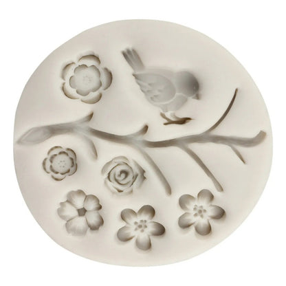 4pcs Molde De Silicona Aves Búho Rama Fondant Pasta Resina Gris