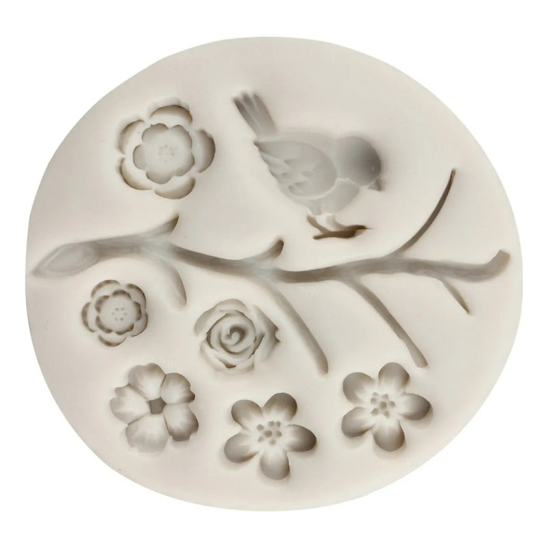 4pcs Molde De Silicona Aves Búho Rama Fondant Pasta Resina Gris