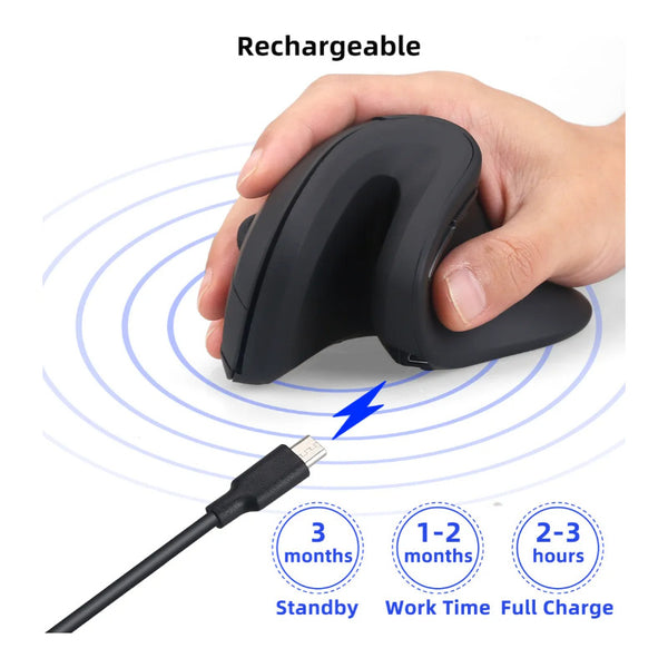 Mouse Vertical Ergonómico Recargable Inalámbrico Usb Negro