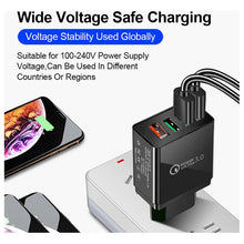 Cargar imagen en el visor de la galería, Cargador Carga Rapida Qc3.0 Turbo 4puertos Usb Enchufe 5-12v Negro
