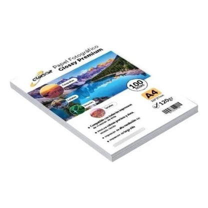 Papel Fotografico A4 120g Glossy Pack 100 Blanco