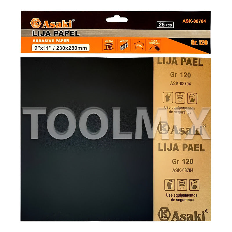 25 Pc Lija Pliego Metal Fierro Madera 230x280mm Grano 120 25