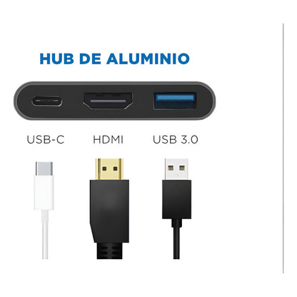 Hub Adaptador Usb Tipo C 3 En 1 Hdmi Mac Gris Oscuro