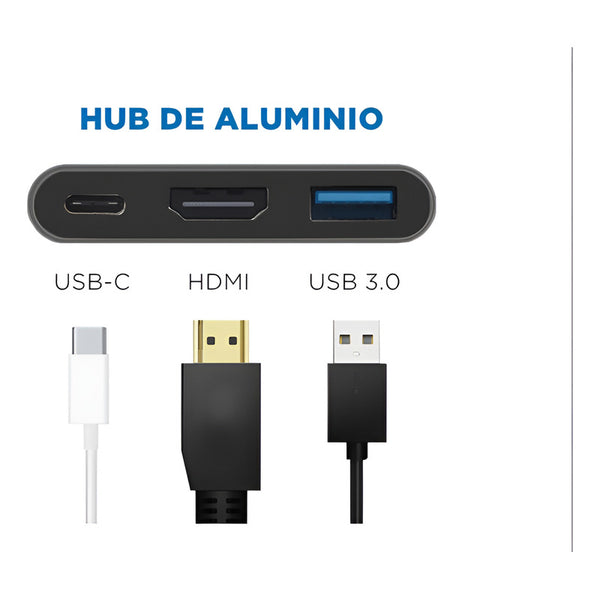 Hub Adaptador Usb Tipo C 3 En 1 Hdmi Mac Gris Oscuro