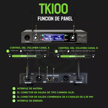 Cargar imagen en el visor de la galería, Microfonos Inalambricos Gochanmi Mkf-tk100 Gc Profesionales 2 Canales Uhf Color Negro
