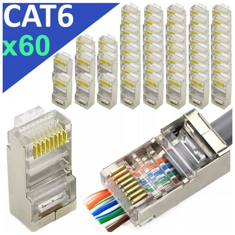 60 Conector Cat6 Ez Rj45 Metálico Blindado Terminal Red /uss