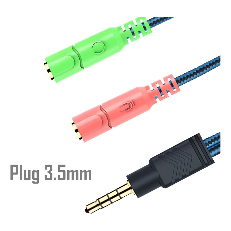 Cable Audio 3,5mm Macho Doble Hembra Auricular Adaptador Color Negro Azul