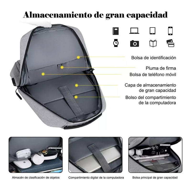 Mochila Antirrobo Impermeable Escolar Laptop 15.6 Carga Usb