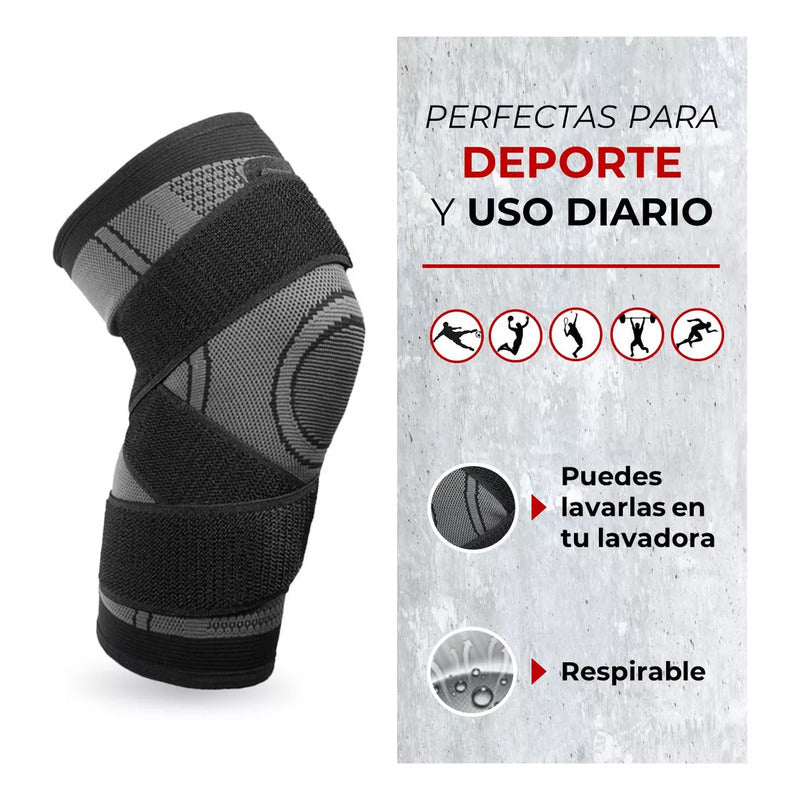 Rodillera Deportiva Compresion Set X2 Banda Ajustable Negro Xl
