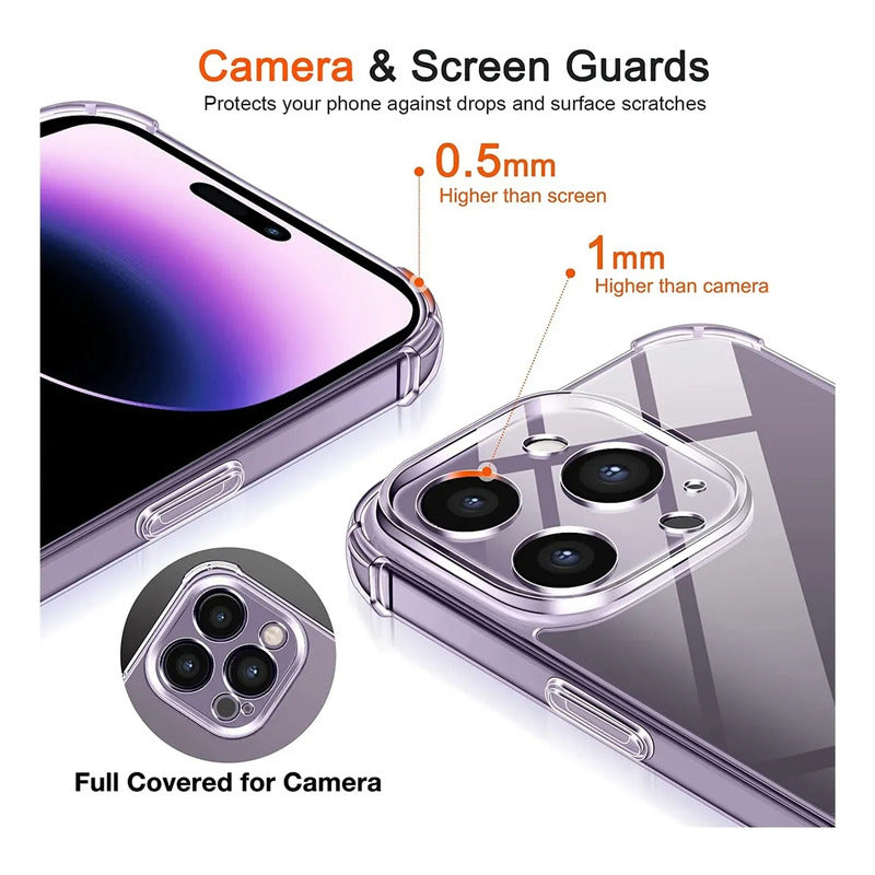 Carcasa Para Iphone14 Pro+lamina Vidrio Completa Tansparente Transparente Carcasa Anti Golpes Para iPhone Lamina Vidrio Completa