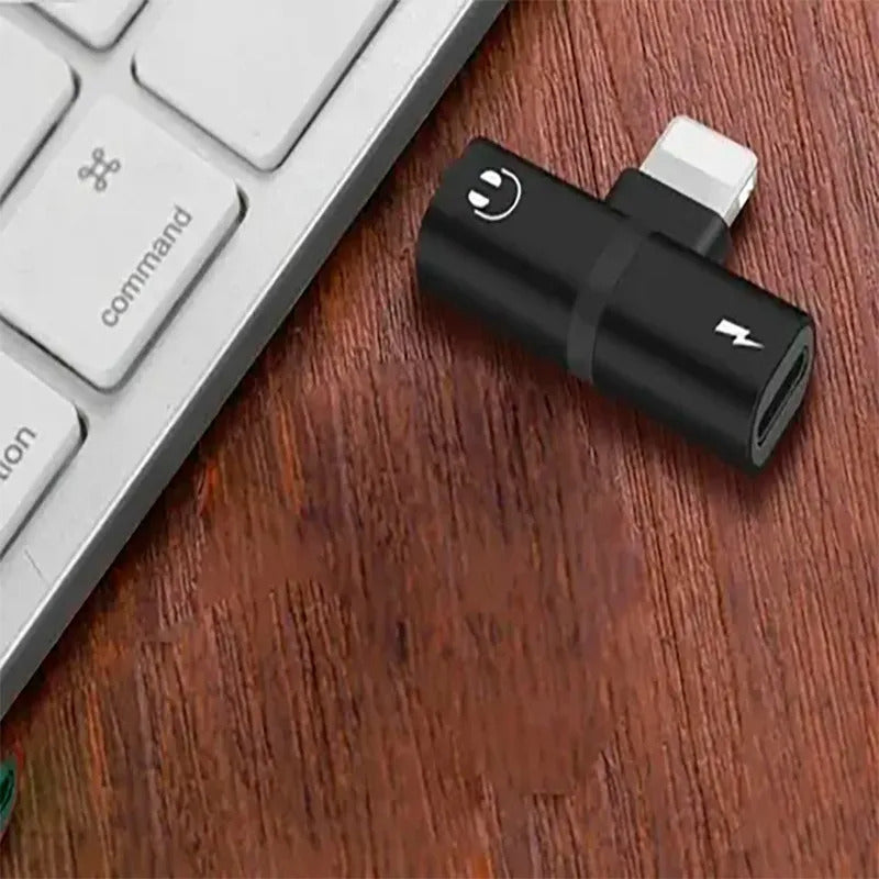 Adaptador Lightning Para Cargar Y Audífonos 2 En 1 iPhone Negro