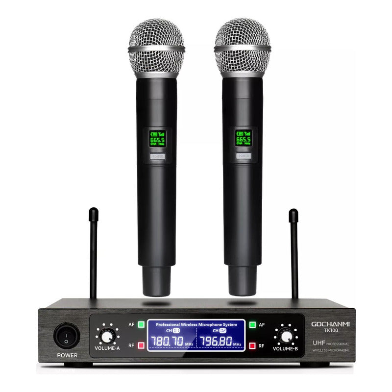 Microfonos Inalambricos Gochanmi Mkf-tk100 Gc Profesionales 2 Canales Uhf Color Negro