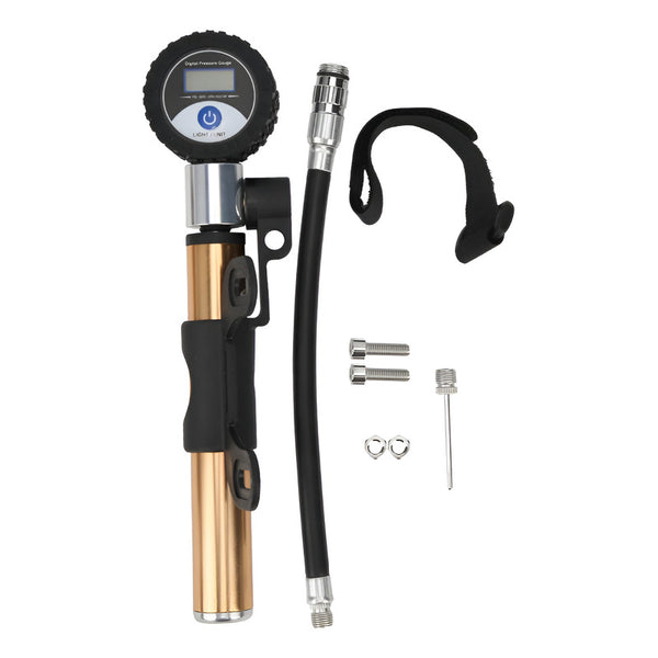 Bombín Inflador Manual Para Bicicleta Pantalla Digital Dorado