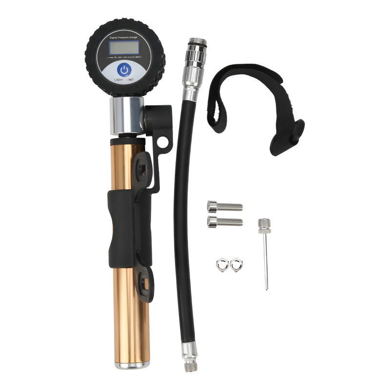 Bombín Inflador Manual Para Bicicleta Pantalla Digital Dorado