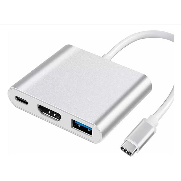 Adaptador Hub Usb Tipo C 3 En 1 Hdmi 4k Usb 3.1 Plateado