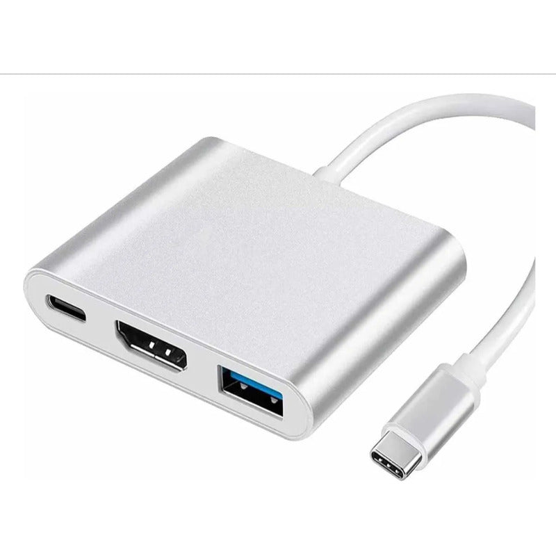 Adaptador Hub Usb Tipo C 3 En 1 Hdmi 4k Usb 3.1 Plateado