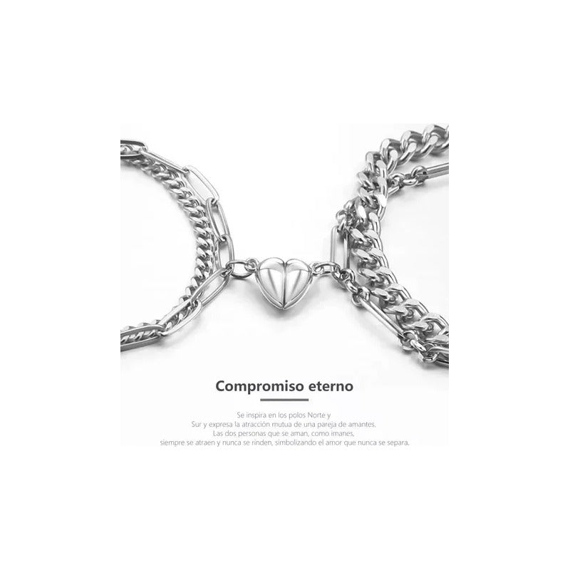 2 Pulseras Pareja Magnéticas Acero Inoxidable Regalo Amante Plateado 0 Mm 23 Cm
