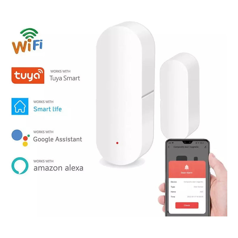Sensor Puerta Y Ventana Y Luz Wifi Inteligente 2 En 1 Tuya Blanco